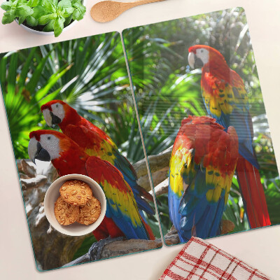 Tocător sticlă Papagali într-un cadru tropical