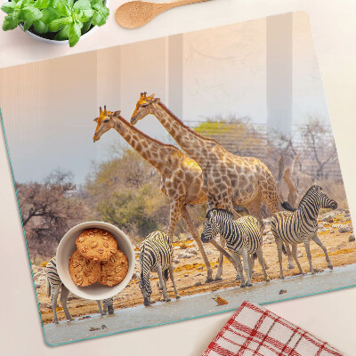 Tocător de bucătărie Zebră și girafă în habitatul lor natural