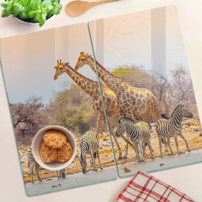 Tocător de bucătărie Zebră și girafă în habitatul lor natural