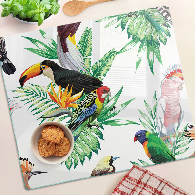 Tocător sticlă Păsări tropicale și frunze