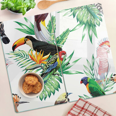 Tocător sticlă Păsări tropicale și frunze
