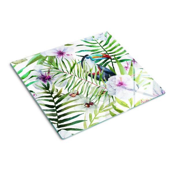 Tocător sticlă Motiv tropical cu păsări și plante