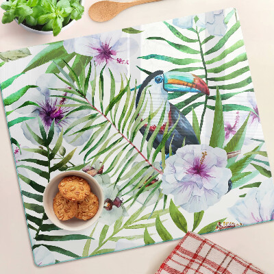 Tocător sticlă Motiv tropical cu păsări și plante