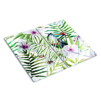 Tocător sticlă Motiv tropical cu păsări și plante