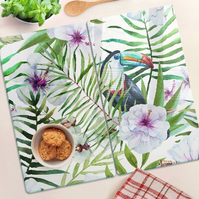 Tocător sticlă Motiv tropical cu păsări și plante