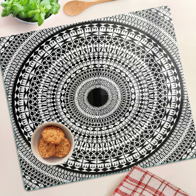 Tocător de bucătărie Mandala în nuanțe de alb și negru