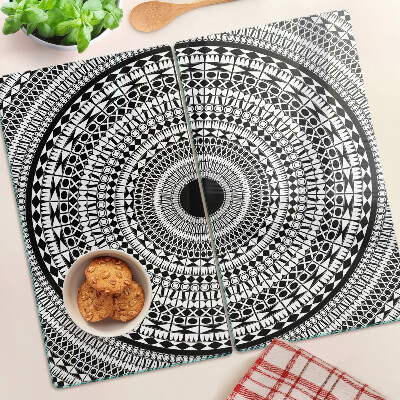 Tocător de bucătărie Mandala în nuanțe de alb și negru