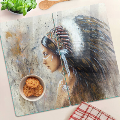 Tocător sticlă Indian cu o coafură din pene