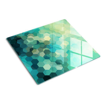 Tocător sticlă Hexagone geometrice în nuanțe de albastru