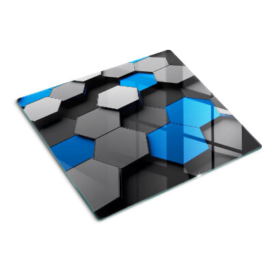 Tocător sticlă Modele hexagonale în tonuri de albastru și gri