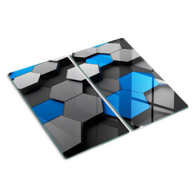 Tocător sticlă Modele hexagonale în tonuri de albastru și gri