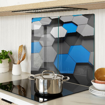 Tocător sticlă Modele hexagonale în tonuri de albastru și gri