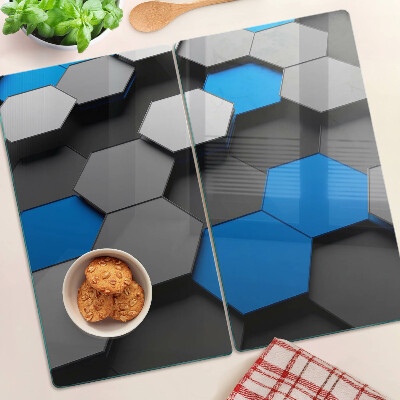 Tocător sticlă Modele hexagonale în tonuri de albastru și gri