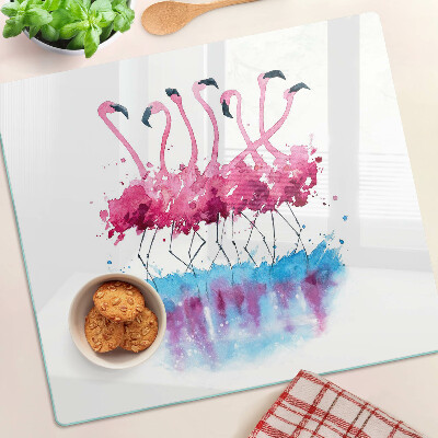 Tocător sticlă Flamingo în stil acuarelă
