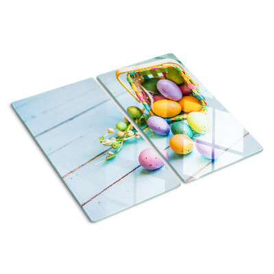 Tocător sticlă Ouă colorate de Paște într-un coș