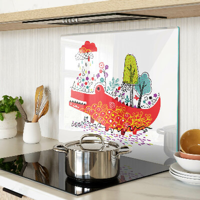 Tocător de bucătărie Crocodil într-un decor colorat