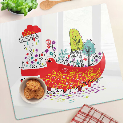 Tocător de bucătărie Crocodil într-un decor colorat