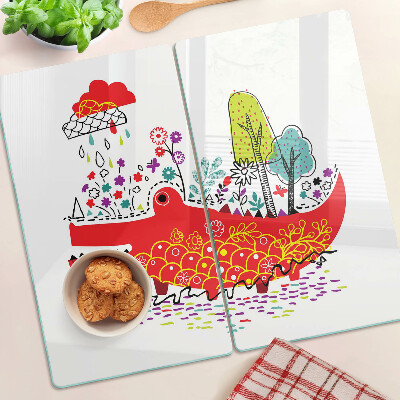 Tocător de bucătărie Crocodil într-un decor colorat