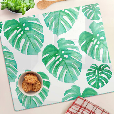 Tocător sticlă Frunze de Monstera pe fundal alb