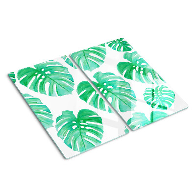 Tocător sticlă Frunze de Monstera pe fundal alb