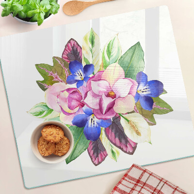 Tocător de bucătărie Model floral cu flori roz și albastre