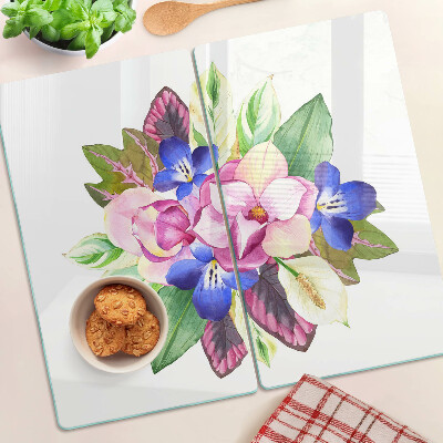 Tocător de bucătărie Model floral cu flori roz și albastre