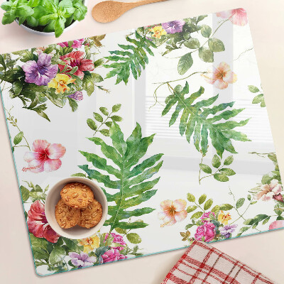 Tocător sticlă Model floral cu frunze