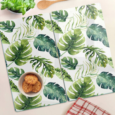 Tocător sticlă Frunze de Monstera în nuanțe de verde