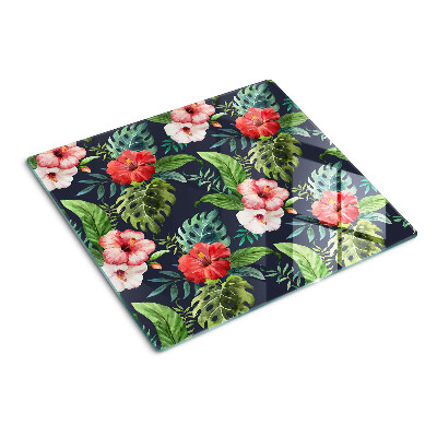 Tocător sticlă Flori tropicale cu frunze