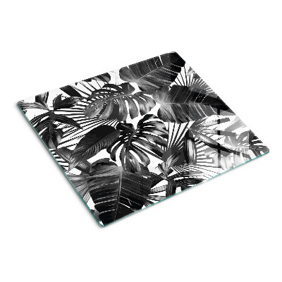 Tocător sticlă Frunze tropicale în alb și negru