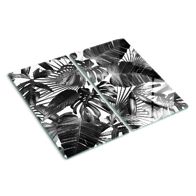 Tocător sticlă Frunze tropicale în alb și negru