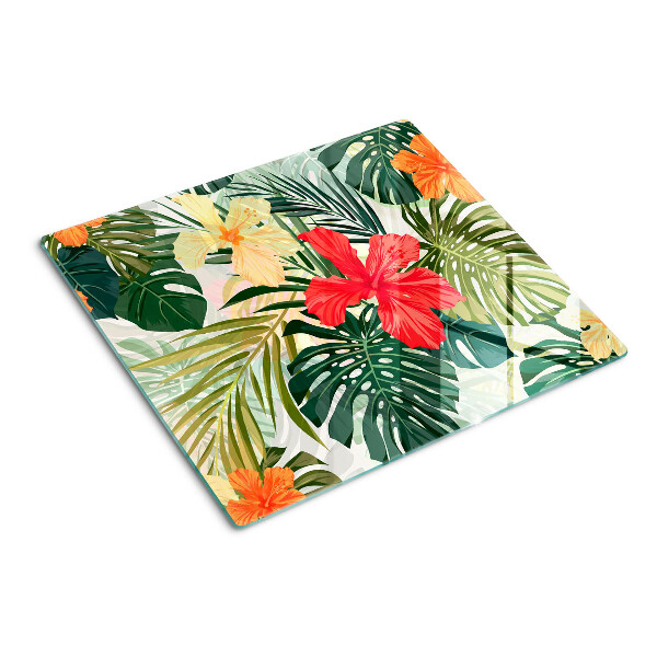 Tocător sticlă Flori și frunze tropicale