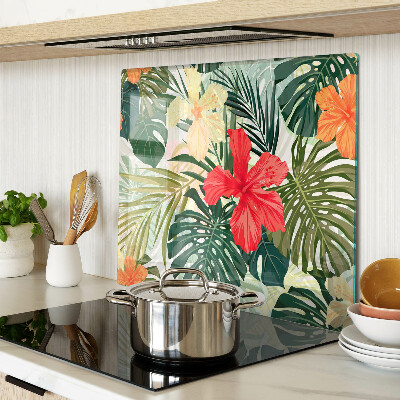 Tocător sticlă Flori și frunze tropicale