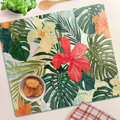 Tocător sticlă Flori și frunze tropicale
