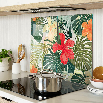Tocător sticlă Flori și frunze tropicale