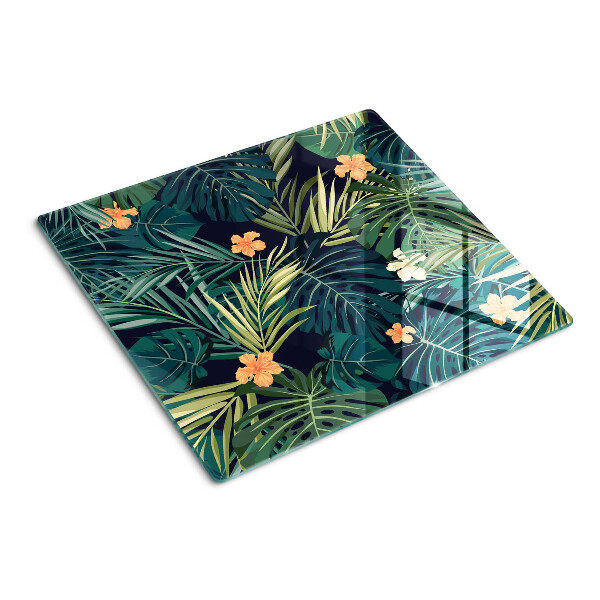 Tocător sticlă Model tropical cu frunze și flori