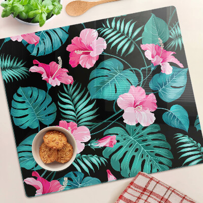 Tocător sticlă Flori și frunze tropicale