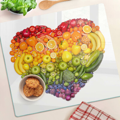 Tocător sticlă Inimă de fructe curcubeu
