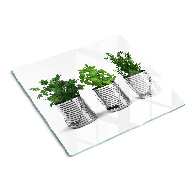 Tocător sticlă Plante în ghivece metalice