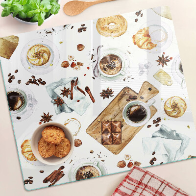 Tocător sticlă Delicatese din cafea și produse de patiserie
