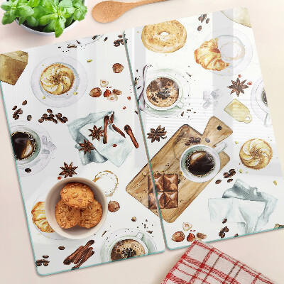 Tocător sticlă Delicatese din cafea și produse de patiserie