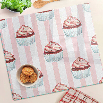 Tocător sticlă Cupcakes pe dungi roz