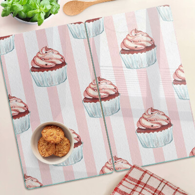 Tocător sticlă Cupcakes pe dungi roz