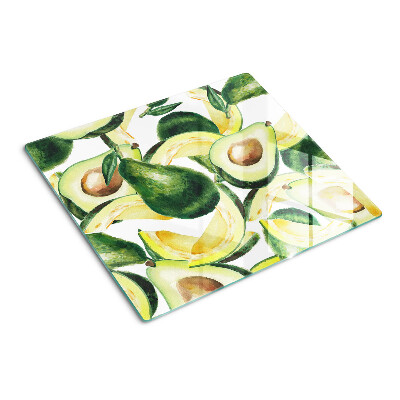 Tocător sticlă Avocado pe un fundal de frunze