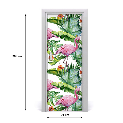 Autocolante pentru usi Frunze și flamingo