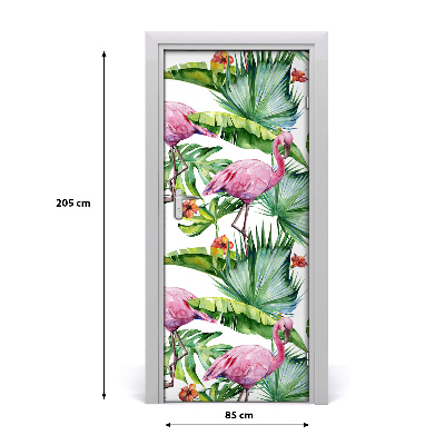 Autocolante pentru usi Frunze și flamingo