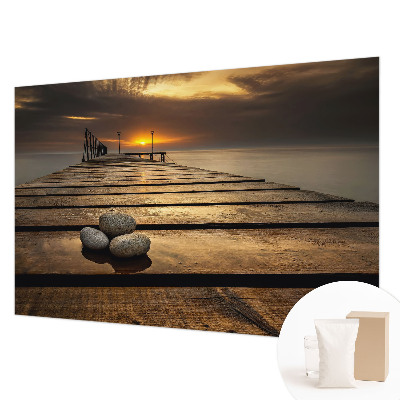 Fototapet vlies pentru living cu model cu inele din lemn