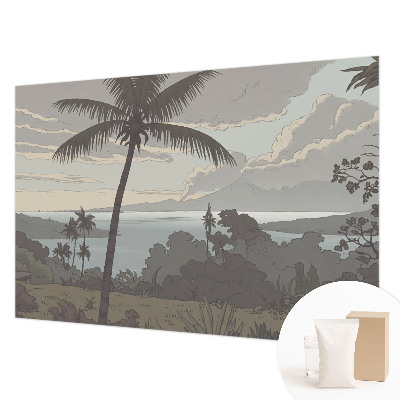 Fototapet decorativ pe perete cu motiv de oază tropicală