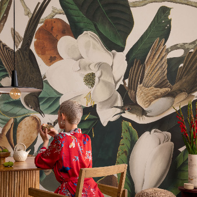 Fototapet modern pentru living Fugle magnolier