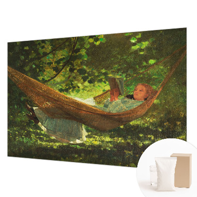 Fototapet modern pentru living cu motiv relaxant al unei persoane într-un hamac